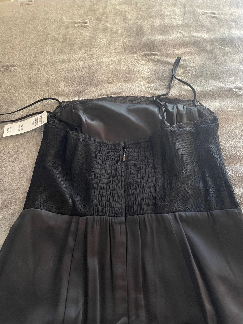 Abercrombie & Fitch Black Satin Maxi Slip Dress with Lace Trim